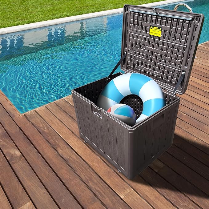 Premium Pro Edition 35 Gallon Lockable Resin Deck Box, Waterproof & UV-Resistant Outdoor Storage Box for Outdoor Storage, Garden Tools & Pool Accessories Storage, Brown-VerdiqueGarden