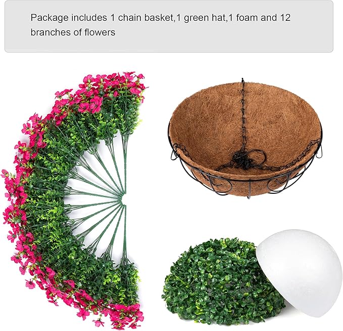 Artificial Fake Hanging Plants Flowers Basket for Outdoor Outside Porch Summer Decoration, Faux Silk Hotpink Dasiy UV Resistant Realistic in Planter for Home Patio Garden Yard-VerdiqueGarden