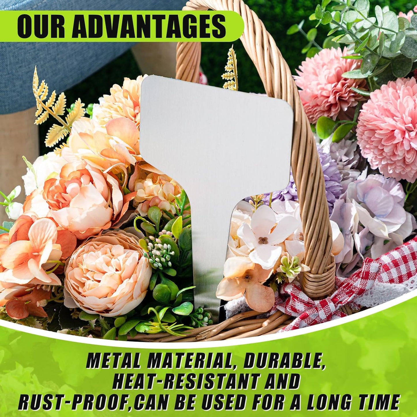 Hicarer 24 Pcs Durable Metal Plant Labels Christmas Gift Weatherproof Garden Markers Engraving Stainless Steel 304 T-Type Reusable Plant Tags for Gardeners Outdoor Greenhouse Vegetables(4x8 Inch)-VerdiqueGarden