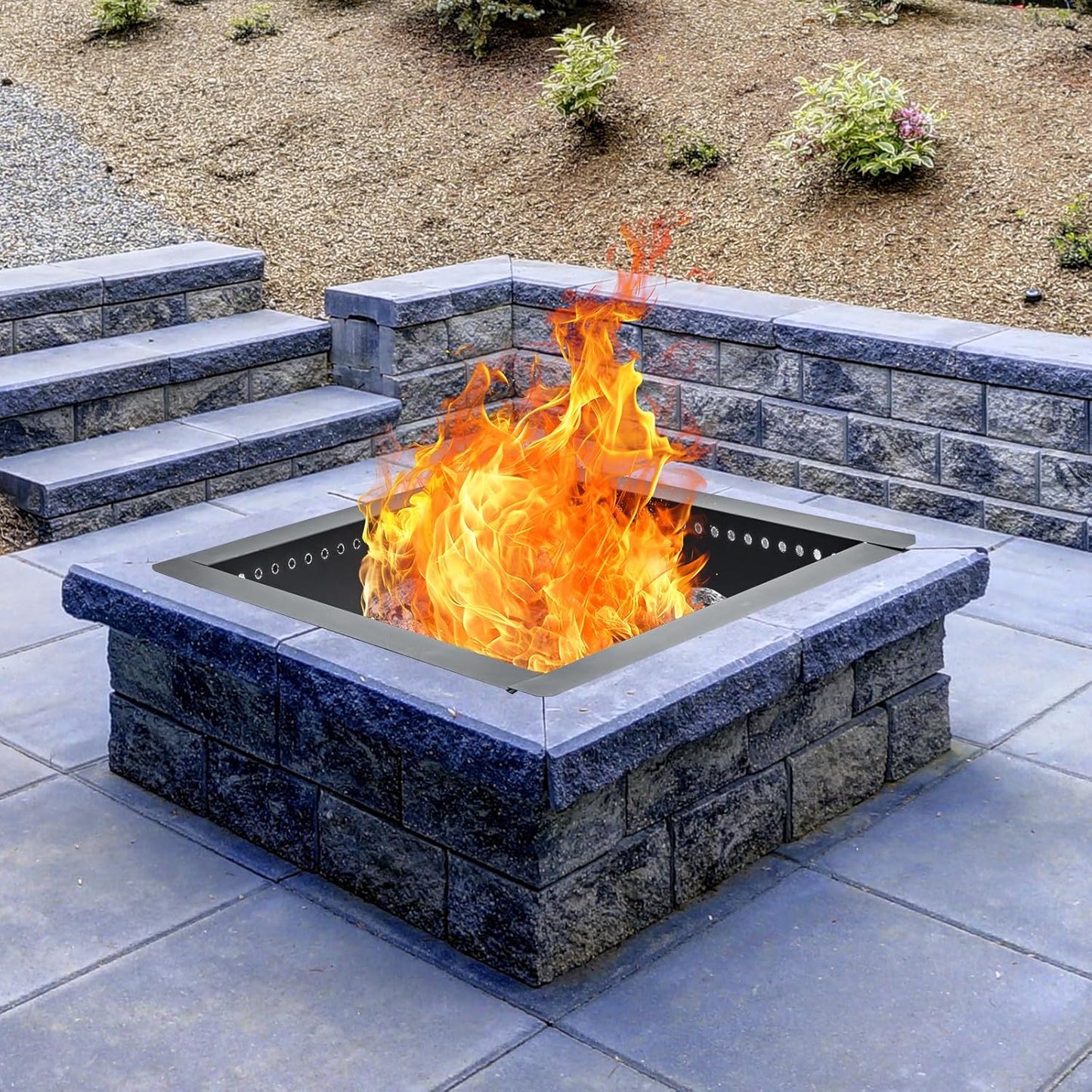 36 inch Square Fire Pit Ring, Heavy Duty Firepit Ring, DIY Campfire Insert Above or In-Ground, for Outdoor, Camping, and Bonfires-VerdiqueGarden