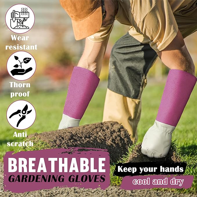 HANDLANDY Rose Pruning Gardening Gloves for Men & Women, Thornproof Long Gauntlet Gloves, Pigskin Leather - Breathable & Durability (Small)-VerdiqueGarden