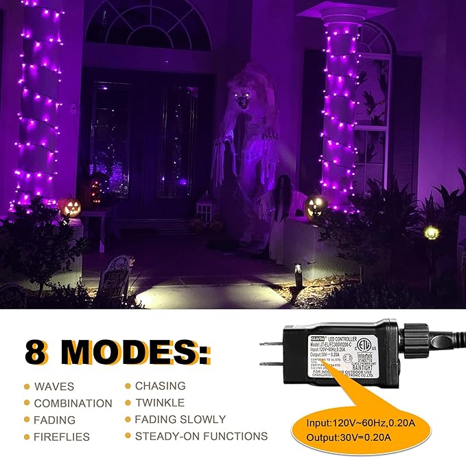 weillsnow Purple Christmas Lights, 200 LED 66Ft Plug in Waterproof Christmas String Lights, 8 Modes with Memory for Outdoor Indoor Garden Tree Patio Christmas Decorations (66FT, Purple)-VerdiqueGarden