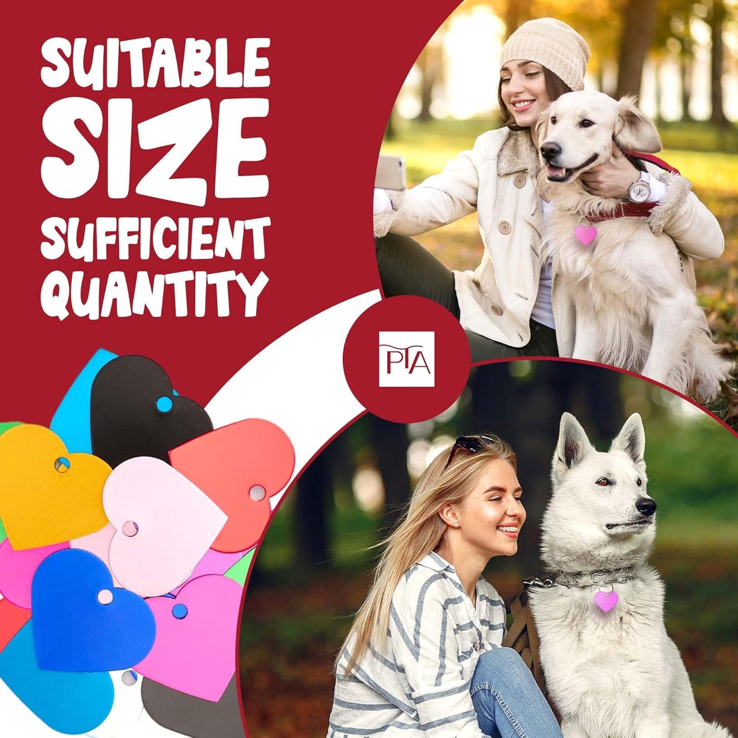 [Press TX Art] 40 Pcs Round(Circle), Bone, Rectangle, Heart Anodized Aluminum Stamping Blanks Tags 10 Mixed Colors Metal Engraving ID Name Tags with Rings (Hearts in 10 Colors)-VerdiqueGarden