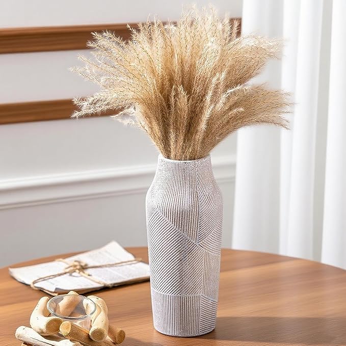 Vintage Ceramic Flower Vase, Terracotta Farmhouse Decorative Rustic Stone Clay Floral Vase, Concrete Grey Home Decor for Living Room, Entryway, Kitchen, Bedroom, Bathroom and Shelf 9.6 Inch-VerdiqueGarden