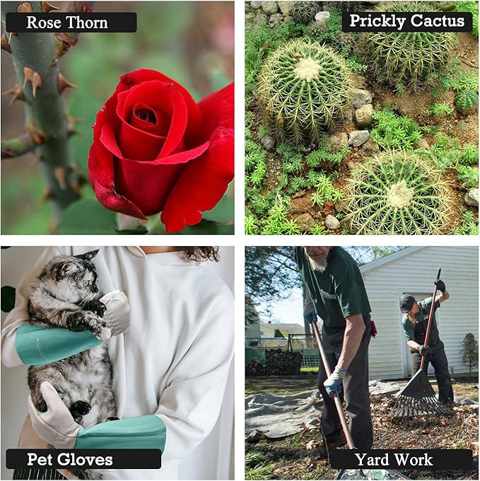 HANDLANDY Long Gardening Gloves for Men & Women, Thorn Proof Rose Pruning Gloves Leather Gauntlets Garden Glove Yard Work Glove (XS, Green)-VerdiqueGarden