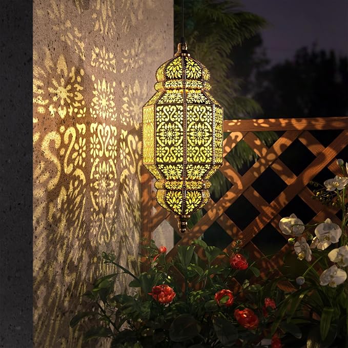 Twinkya 18 Inch High Large Hanging Solar Lights Outdoor Garden Decorative Solar Lantern Waterproof Plastic Moroccan Outdoor Decorations for Patio Pathway Yard Porch Backyard Garden Decor (1 Pack)-VerdiqueGarden