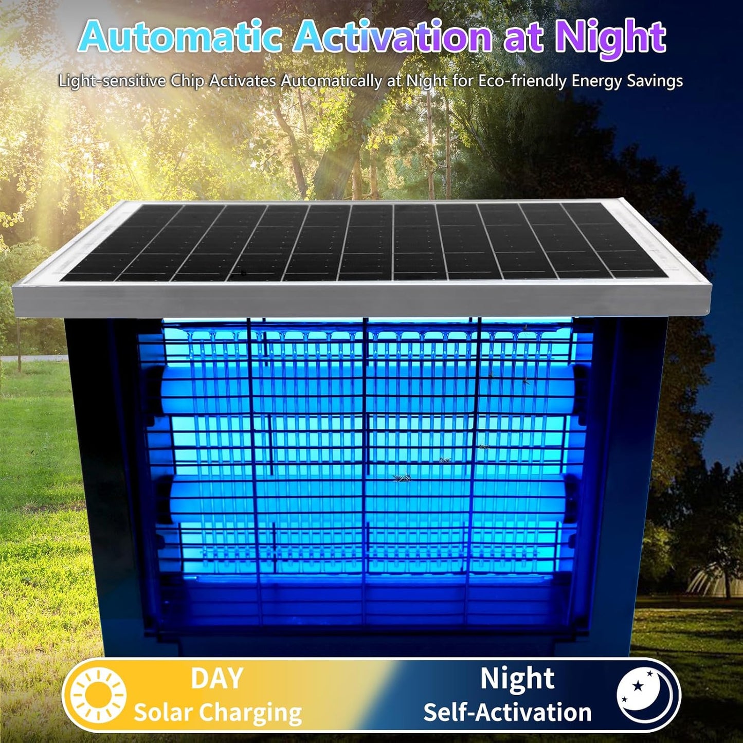 Powerful Solar Bug Zapper Outdoor for 2000 sq.ft with 13FT Extension Cord, Poartable Rechargeable Mosquito Zapper with High Powered, Cordless Solar Fly Zapper for Patio Garden Backyard RV Camping-VerdiqueGarden