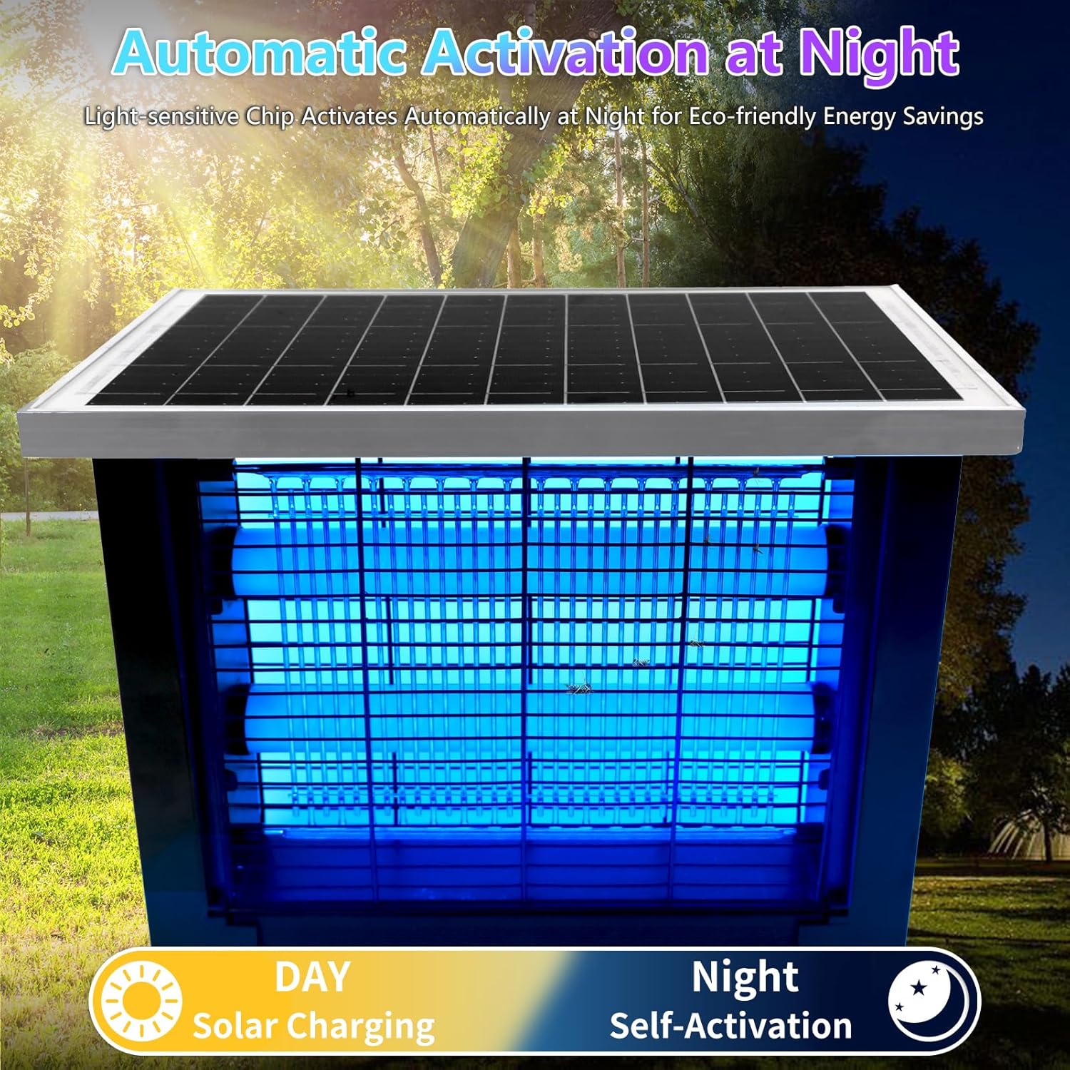 Powerful Solar Bug Zapper Outdoor for 2000 sq.ft with 13FT Extension Cord, Poartable Rechargeable Mosquito Zapper with High Powered, Cordless Solar Fly Zapper for Patio Garden Backyard RV Camping-VerdiqueGarden