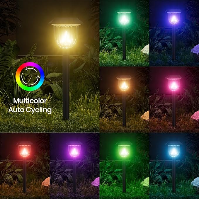AOSEA 2 Pack Solar Pathway Lights Outdoor Waterproof - Auto RGB Color Changing Solar Lights, IP65, 12H Bright, Durable Plastic - Perfect for Garden & Walkway-VerdiqueGarden