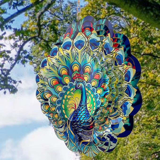 Peacock Wind Spinners Metal Peacock Gifts for Mom Women Grandma,12inch Hanging Wind Spinner for Outdoor&Indoor Decor Wind Kinetic Christmas Ornament Gifts for Yard Garden Decoration-VerdiqueGarden