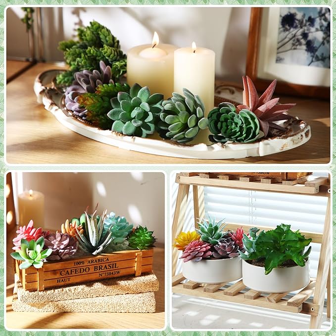 Tigeen 80 Pcs Artificial Plastic Succulents Realistic Textured Assorted Decorative Fake Faux Succulents Unpotted for Lotus Landscape Garden Arrangement-VerdiqueGarden