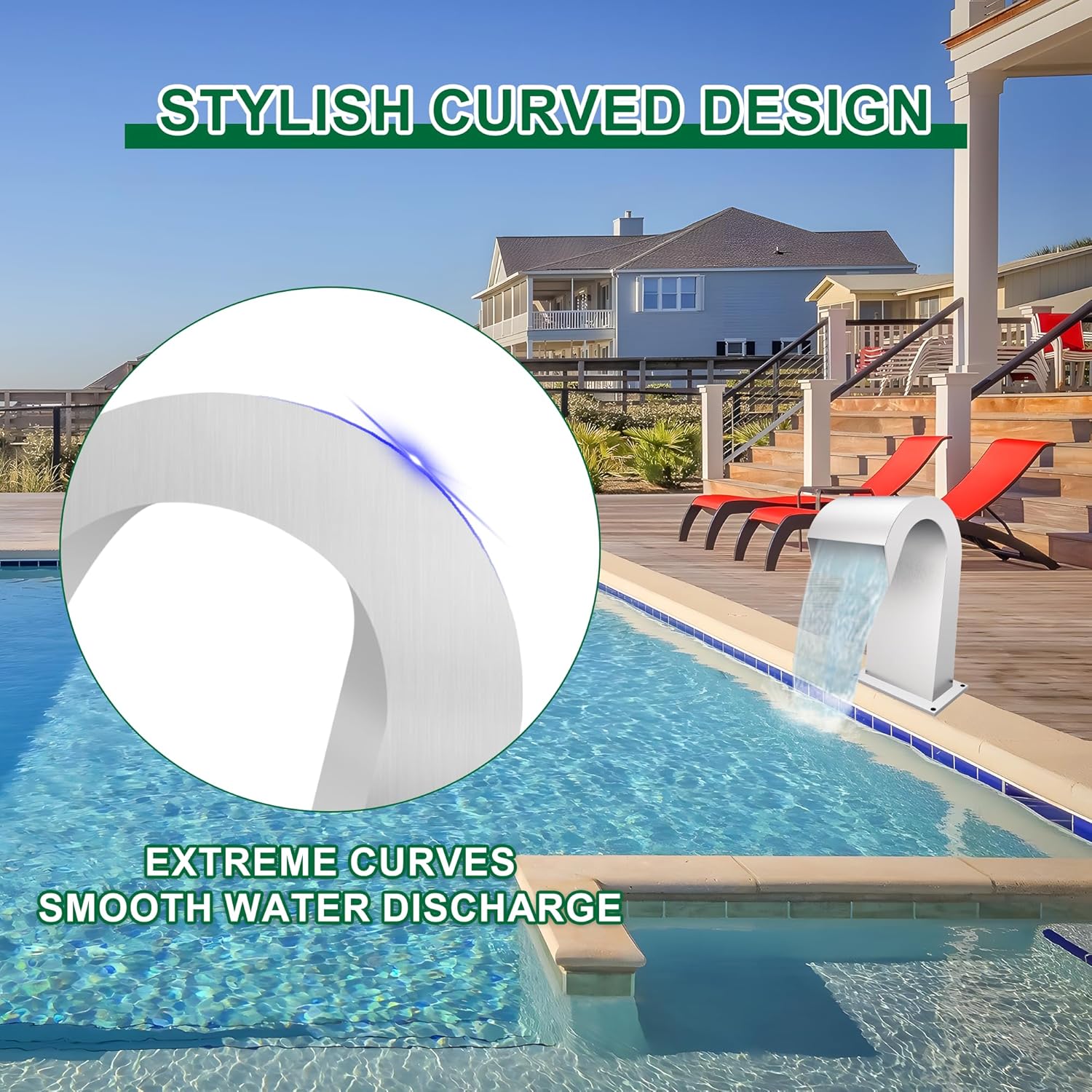 S-Shape Waterfall Spillway Ground Pool Fountain, LONGRUNNEW 304 Stainless Steel Outdoor Water Feature 18.82" x 11.93" x 12.20" for Garden Decor, Landscape Accents & Patio Pond Water Feature-Medium-VerdiqueGarden