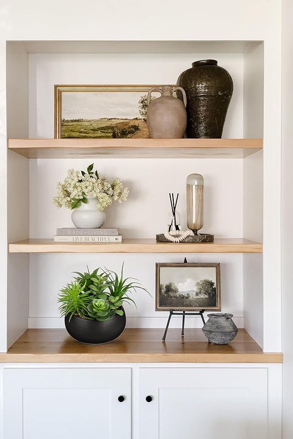 Fake Plants Artificial Succulents in Pots Faux Succulent Arrangement Potted Plant in Black Ceramic Planter Bowl for Home Decor Office Desk Bathroom Shelf Living Room Indoor Decorations-VerdiqueGarden