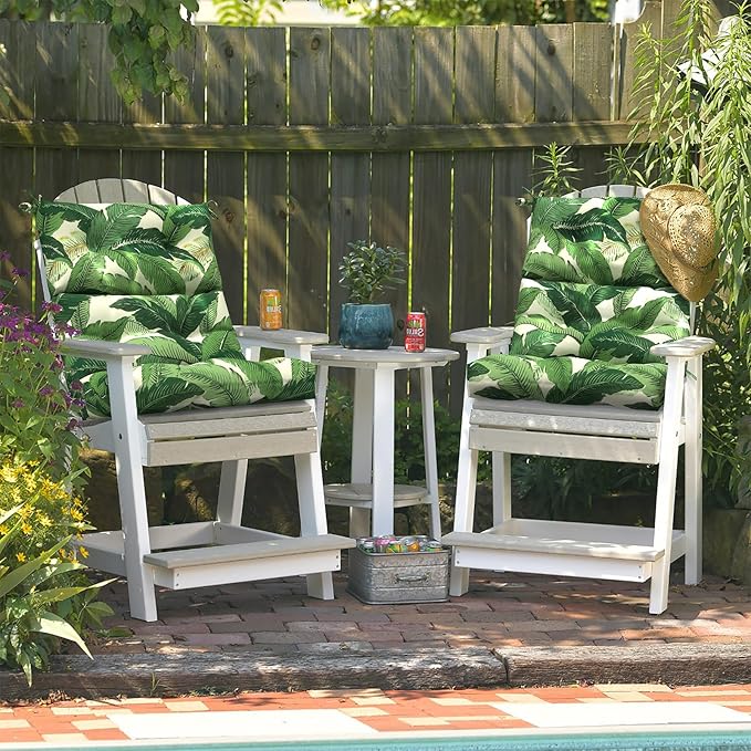 LVTXIII Outdoor Seat/Back Chair Cushion Patio Tufted High Back Cushion, Seasonal Replacement Rocking Chair Cushion with Ties (22” W x 20D”, Set of 2, Swaying Palms Green)-VerdiqueGarden