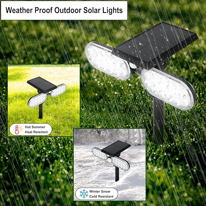 Luwint Solar Motion Lights Outdoor, Waterproof Solar Powered Flood & Security Lights for Outside, 2 Heads Swivel 360 Angle Solar Lights with Ground Stake-VerdiqueGarden