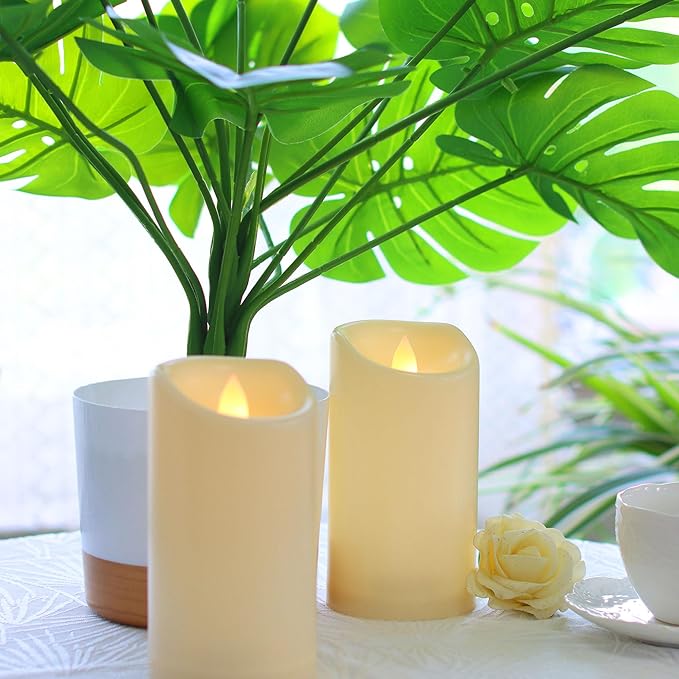 CANDLE CHOICE Waterproof Outdoor Battery Operated Flameless Candles with Timer Flickering Plastic Resin Electric LED Pillar Lights for Lantern Patio Garden Wedding Party Decorations 3x5 Inches 2 Pack-VerdiqueGarden