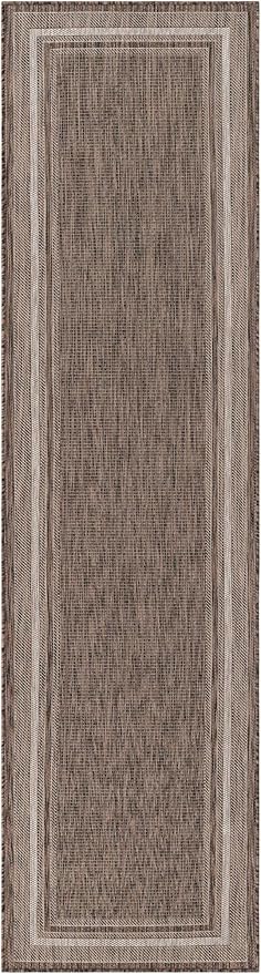 Unique Loom Outdoor Border Collection Area Rug - Soft Border (2' 7" x 10' Runner Brown/Ivory)-VerdiqueGarden