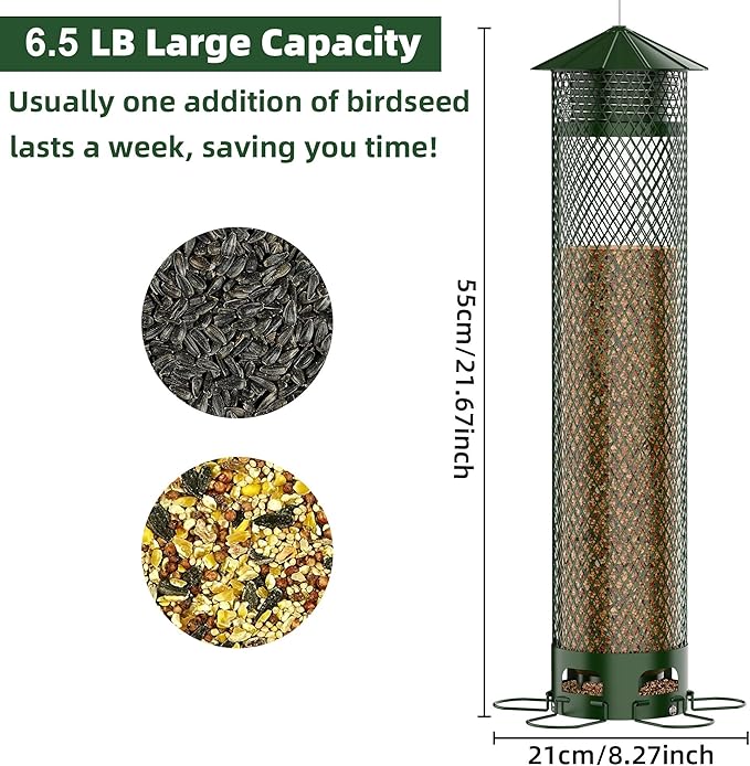Lager Bird Feeder,Metal Squirrel Proof Bird Feeders for Outdoors Hanging 6.5LB Capacity,Easily Beat Squirrels,Attracting Finch,Cardinal,Chickadee-VerdiqueGarden