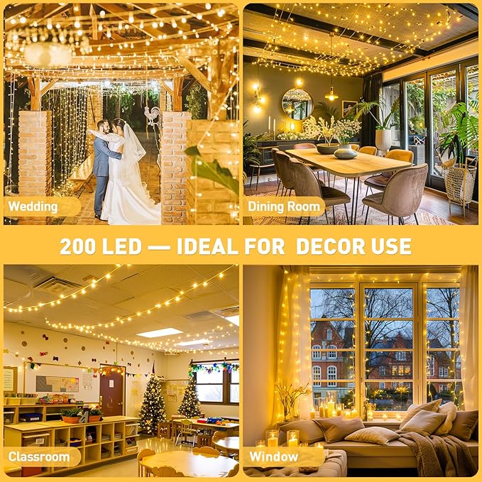 JMEXSUSS 200 LED String Lights Indoor Outdoor Clear Wire, Connectable Warm White Christmas String Lights for Bedroom, 66 Ft Twinkle Fairy String Lights Plug in for Home Wedding Tree Yard Patio Spring-VerdiqueGarden
