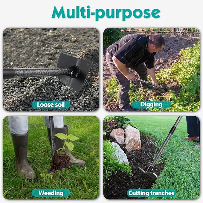 Hoe Garden Tool,Triangle Gardening Hoe with Sharp Blade for Digging,Weeding,Cutting and Loosing Soil,60 Inch Adjustable Length Metal Handle…-VerdiqueGarden