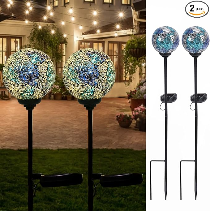 VCUTEKA Mosaic Solar Light, Solar Garden Decorative Lights Outdoor Waterproof LED Pathway Stake Light for Landscape Patio Yard Deck Walkway Decoration, 2 Pack-VerdiqueGarden