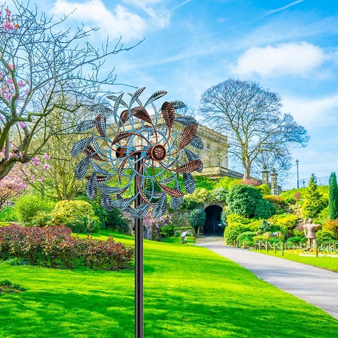 360° Wind Spinners Outdoor, Wind Sculptures Windmill with Metal Stake, Kinetic Large Metal Yard Art Decor Spinners Pinwheels for Garden Outside Patio Lawn, 63.2 * 13.2"-VerdiqueGarden