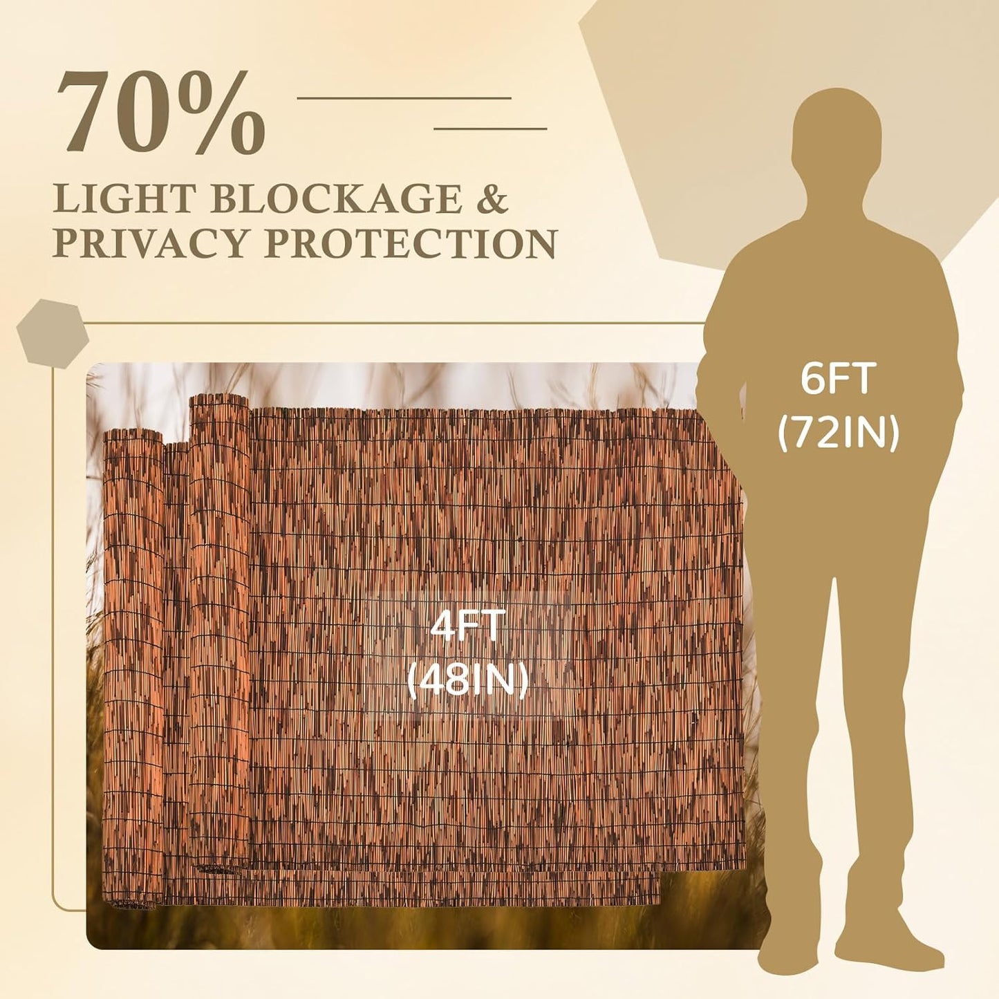 Brown 2 Pack 4FT X 16.4FT Reed Fencing Roll, Balcony Privacy Shade Reed Bamboo Fencing Garden Fence Border, Wind Block Sunshade Fence Screen for Outdoor Yard Patio Flower Bed Edge-VerdiqueGarden