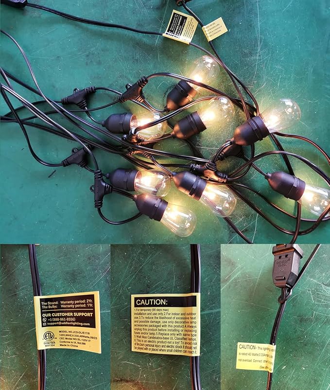 addlon 24FT Outdoor String Lights Commercial Grade Weatherproof Strand Edison Vintage Bulbs, ETL Listed Heavy-Duty Decorative Café Market Patio Lights for Bistro Classic Black-VerdiqueGarden