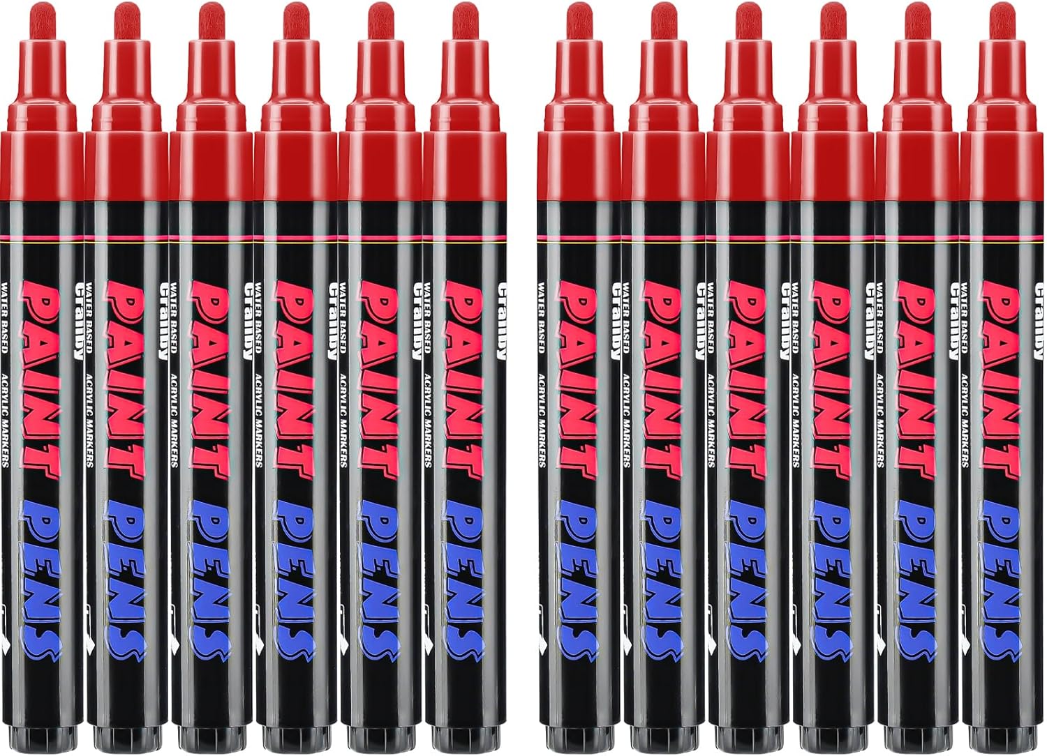 Red Paint Pens Paint Markers - 12 Pack Permanent Quick Dry Waterproof Marker Pens for Rocks Wood Fabric Plastic Canvas Glass Mugs Metal Tire Stone-VerdiqueGarden