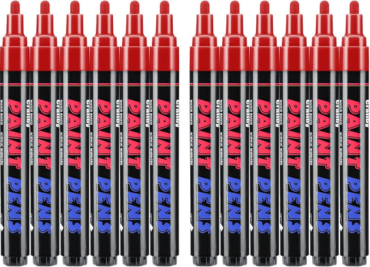 Red Paint Pens Paint Markers - 12 Pack Permanent Quick Dry Waterproof Marker Pens for Rocks Wood Fabric Plastic Canvas Glass Mugs Metal Tire Stone-VerdiqueGarden
