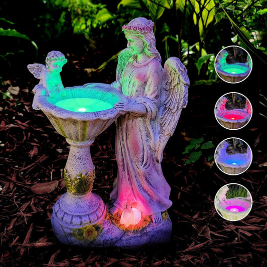 Solar Angel Figurine with Color Changing Light - Resin Statue Ornament for Outdoor Decor, Patio, Lawn and Housewarming Gift-VerdiqueGarden