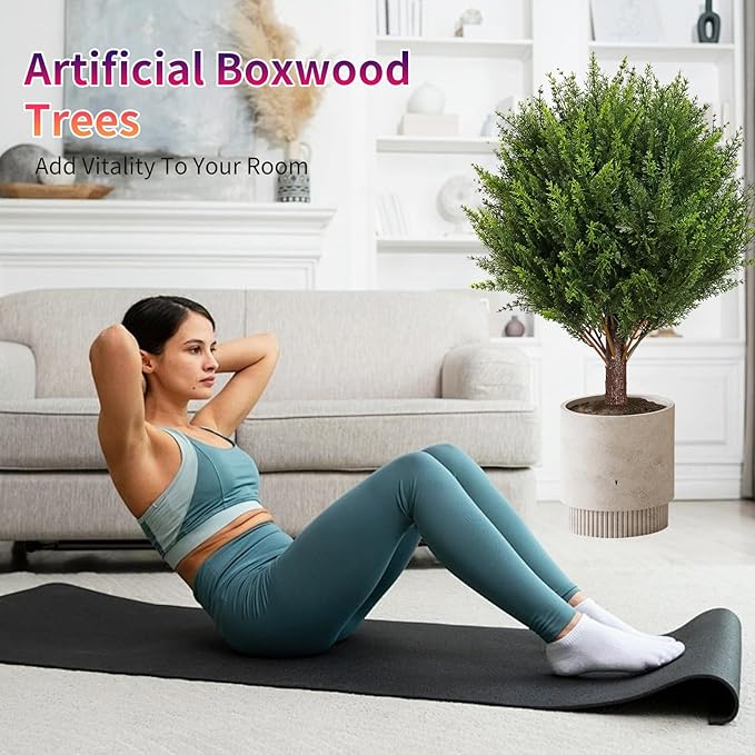 Artificial Cedar Shrub Ball Trees Two 15.8inch with Ground Spikes, can be Planted in The Ground and in pots, Outdoor Artificial Plants Resistant to UV Rays (4pcs)-VerdiqueGarden