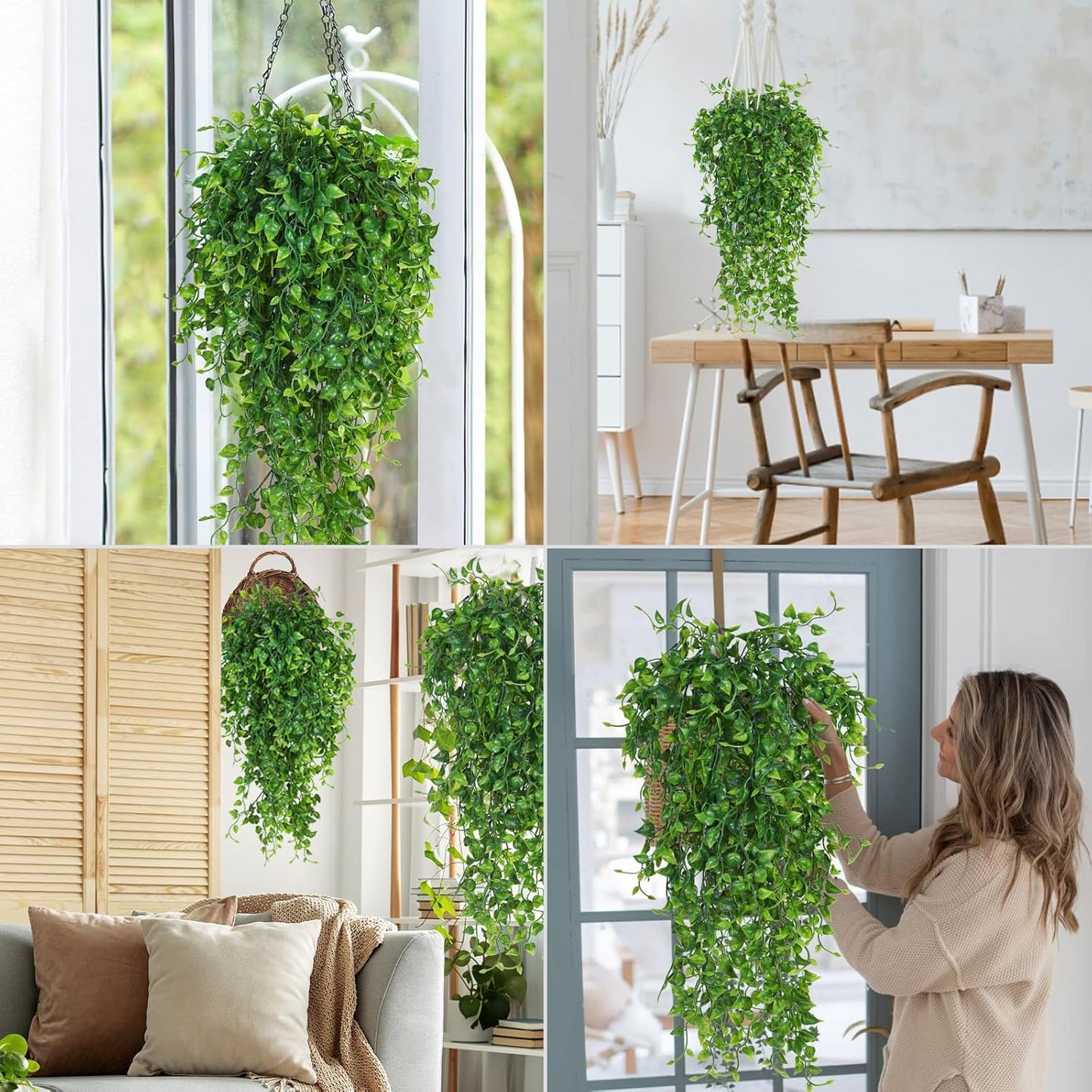 RECUTMS Artificial Hanging Plants 4pcs 33Inch Fake Wall Plant Faux Eucalyptus Leaves Ivy Swag UV Resistant Plastic Greenery Indoor Outdoor Home Garden Wedding Jungle Party Patio Office Shelf Decor-VerdiqueGarden