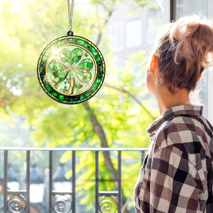 St Patricks Day Decorations - Irish Gifts for Women Men Friends Family, Shamrock Decorations, St Patricks Day Accessories - Double Layered Hanging Suncatcher 6 in-VerdiqueGarden