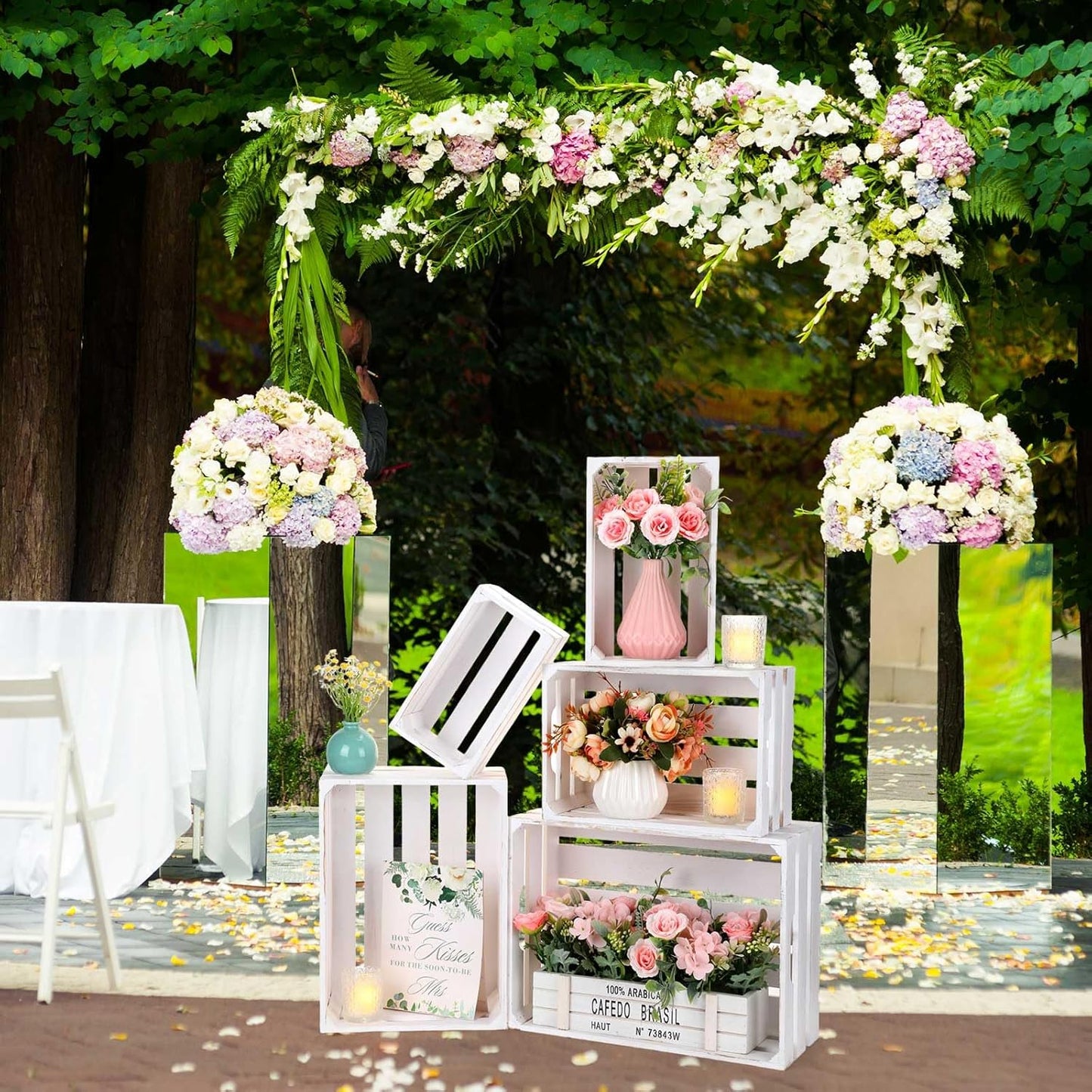 Soaoo 5 Pcs Decorative Nesting Wooden Crates for Storage Display 5 Size Large Small Rustic Wood Decorative Storage Crates with Handle Farmhouse Crate Box Container Made from Pine(Painted White)-VerdiqueGarden