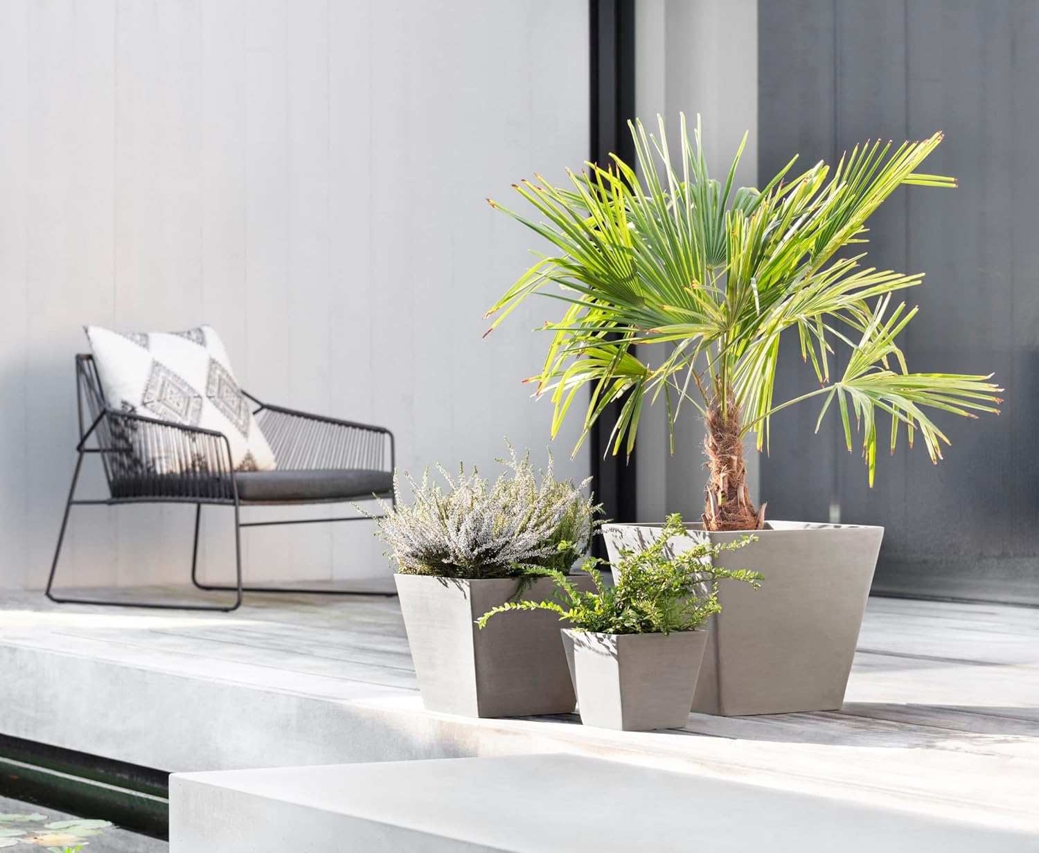 Ecopots Rotterdam Durable Modern Square Indoor/Outdoor Recycled-Based Composite Flower Planter, Taupe, 8"-VerdiqueGarden