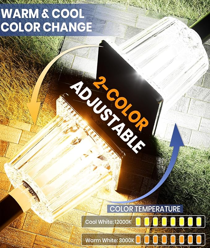 Super Bright Solar Pathway Lights Outdoor Powered,Adjustable Warm&Cool White,Waterproof IP65 Garden Decor Landscape Lighting Outside for Yard/Patio/Walkway/Driveway/Landscape (Obsidian Black, 3 Pack)-VerdiqueGarden