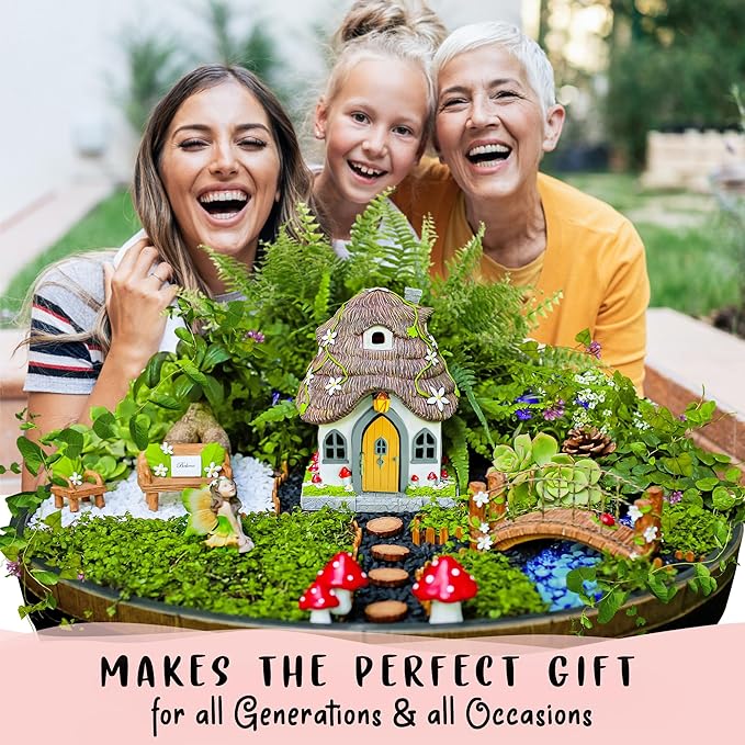 WILD PIXY Fairy Garden House - Glow in The Dark Fairy Cottage with Opening Door and Solar LED Light, Beautiful Miniature Garden Decoration for Indoor or Outdoor Fairy Gardens - 7.1" Fairy House-VerdiqueGarden