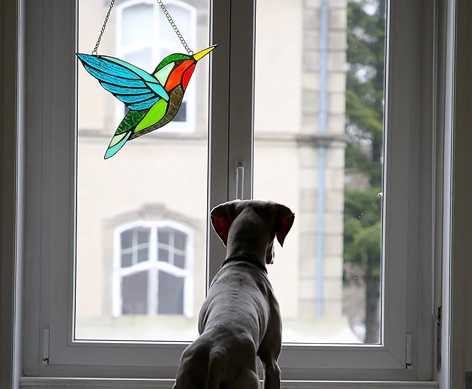 Hummingbird Stained Glass Window Hangings, Birds Stained Glass Decorations,Bird Suncatcher for Window Decor Hummingbird Gifts for Mom,Bird Lovers-VerdiqueGarden