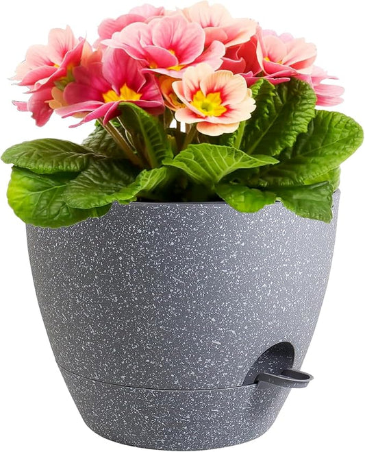 12 inch Large Self Watering Pots, Plant Pots with Mesh Drainage Holes for Indoor Outdoor Plants, Plastic Planters with Deep Reservoir for Garden House Flower Plants, Speckled Grey-VerdiqueGarden