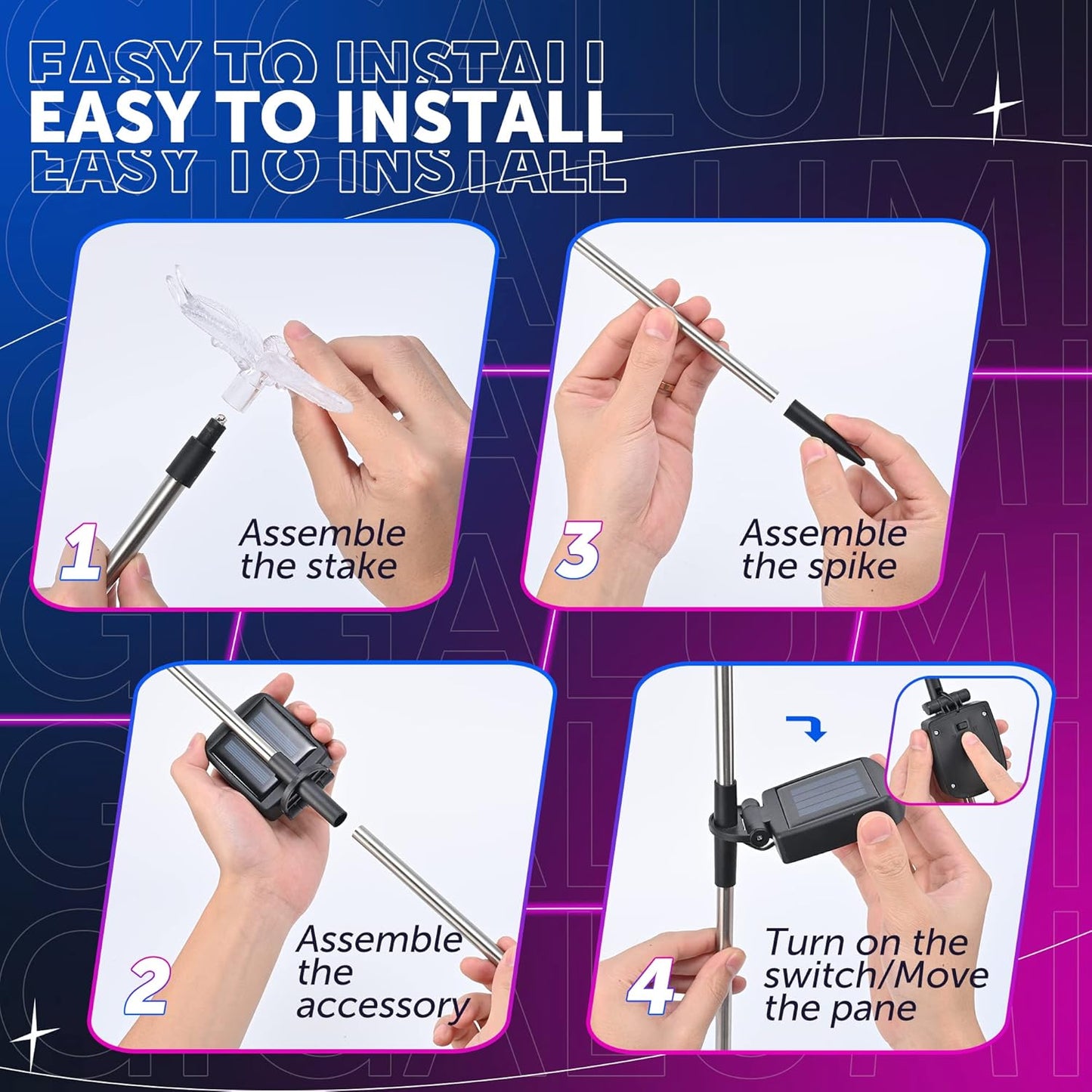 GIGALUMI Solar Garden Lights, 3 Pack Solar Butterfly Lights Decoration, Outdoor Garden Decoration Color Changing LED, Outdoor Decorative for Pathway, Lawn, Patio, Driveway-VerdiqueGarden