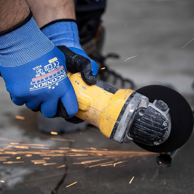 linconson 12 Pack Safety Performance Series Construction Mechanics Wrinkle Latex Work Gloves-VerdiqueGarden