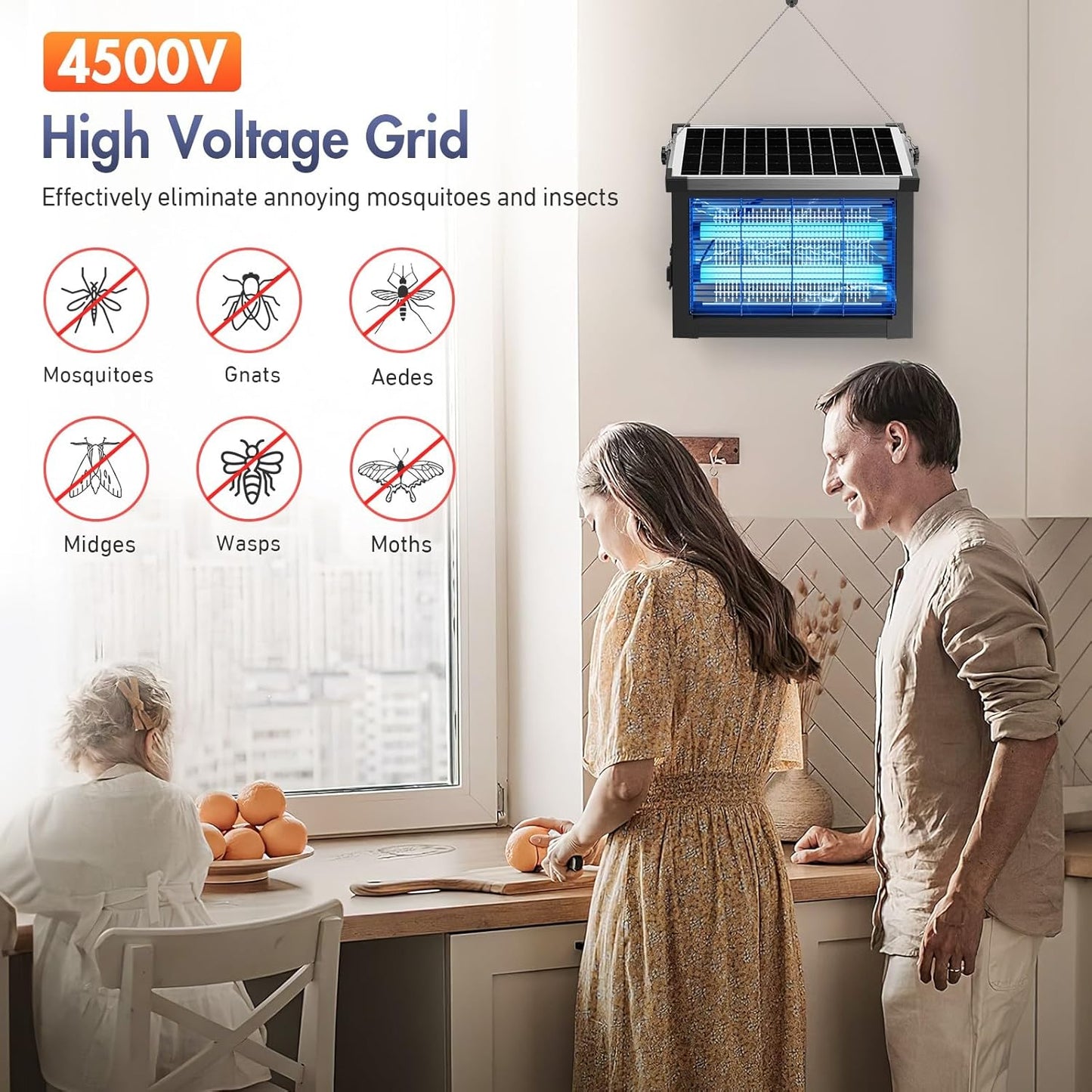 Solar Bug Zapper Outdoor, Jinyeda 4500V Rechargeable Mosquito Zapper 4000mAh Battery, Detachable Solar Panel, Waterproof Mosquito Killer, Cordless Fly Insect Zapper for Indoor Patio Garden Camping-VerdiqueGarden