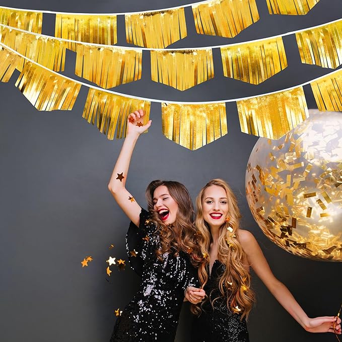 Gold Tassel Banner Double Sided Metallic Fabric Pennant Bunting Flag Garland for Graduation Birthday Anniversary Bachelorette Engagement Wedding Bridal Shower Baptism Hen Party Decorations Supplies-VerdiqueGarden