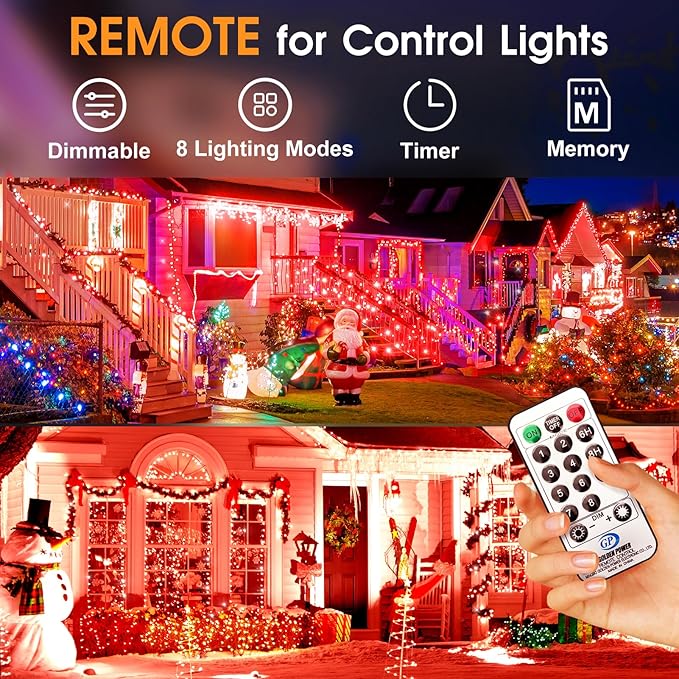 KNONEW 600ft 1500 LED String Lights Outdoor Christmas Lights 8 Modes & Timer Fairy Light Plug in Waterproof LED String Lights for Xmas Yard Tree Wedding Party Holiday Decorations (Red)-VerdiqueGarden