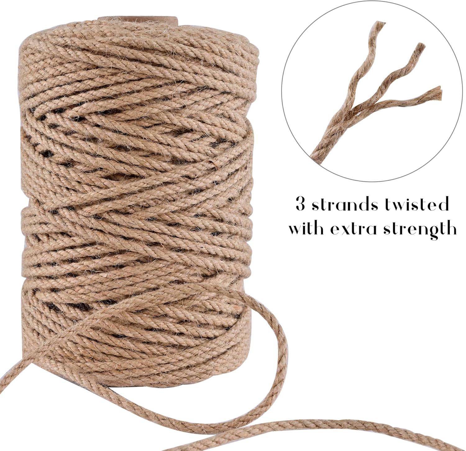 Natural Jute Twine 656ft 4mm,3Ply Twisted Thick Twine Rope Strong Jute String Roll for Crafts Gift Wrapping Gardening Home Decor Bundling Cat Scratching Post-VerdiqueGarden