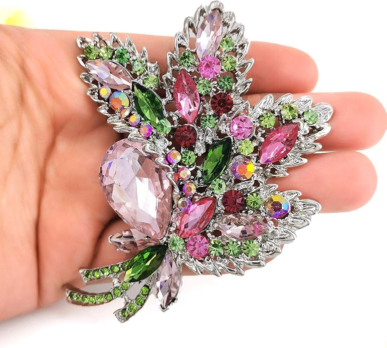 YOQUCOL Big Large Brooch Pin Austrian Crystal Leaf Shape Bouquet Rhinestone Scarf Decoration Wreath Cloth Brooches Pins For Women Girls