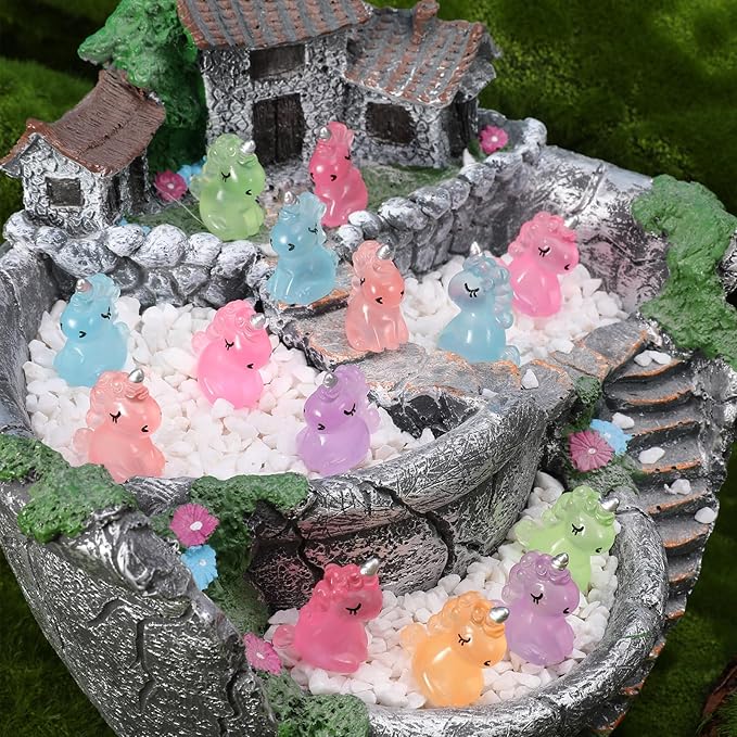 100 PCS Mini Resin Unicorn Luminous Tiny Unicorn Miniature Figurines Glow in The Dark Mini Resin Animals Suitable for DIY Cake Ornaments Crafts Moss Landscape Decoration-VerdiqueGarden