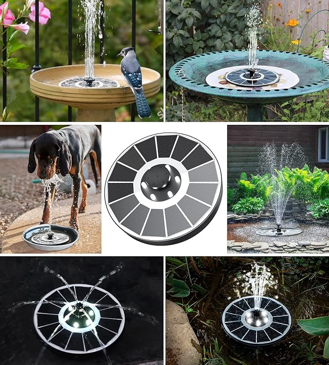 Solar Fountain Glass Panel with 2200 mah Battery, 3.5W Floating Solar Water Fountain with 4 Fixed Rods, Solar Fountain Pump for Bird Bath, Garden, Pond, Pool, Outdoor-White Lights-VerdiqueGarden