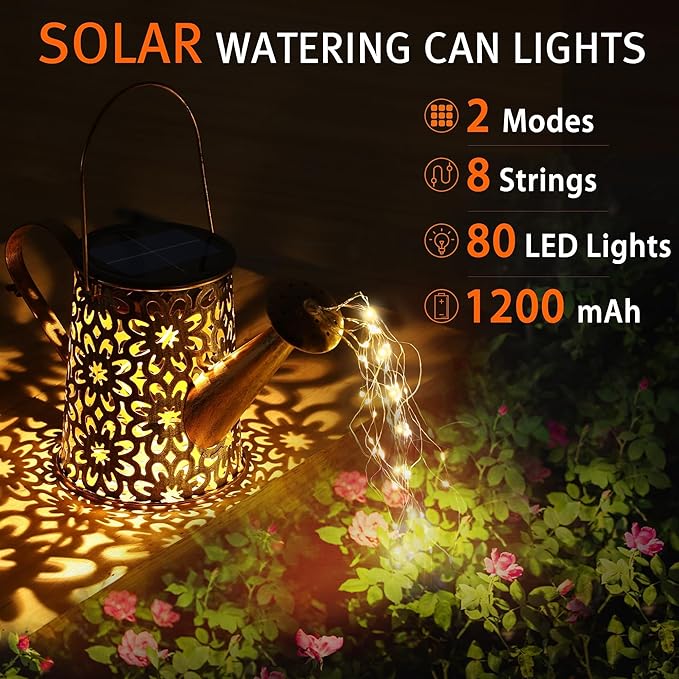 Otdair Solar Lights Outdoor Garden Decor, Metal Daisy Solar Watering Can Lights with 2 Lighting Modes, Outdoor Decorations for Yard, Garden, Patio, Pathway, Christmas, Gift for Mom Grandma-VerdiqueGarden